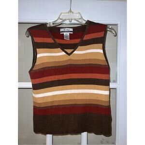 Nine & Company Women's Cotton V-Neck Multicolor Sweater Vest Size L Boho Y2K